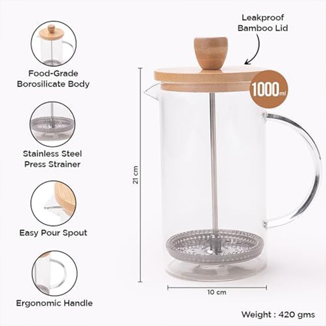 Stainable Bamboo French Press Coffee Maker | Eco-Friendly Glass Coffee Press