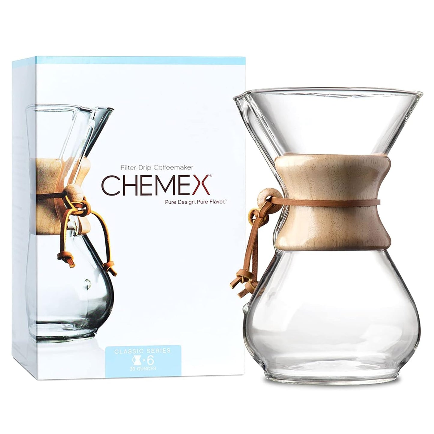 Chemex Classic Glass Coffee Maker with Wooden Collar – Iconic Hourglass Design for Pure Flavor