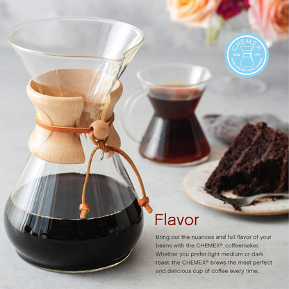 Chemex Classic Glass Coffee Maker with Wooden Collar – Iconic Hourglass Design for Pure Flavor